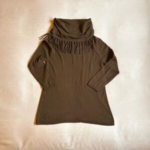 Fringed Cowl Neck Tunic Sweater by Tasha Polizzi